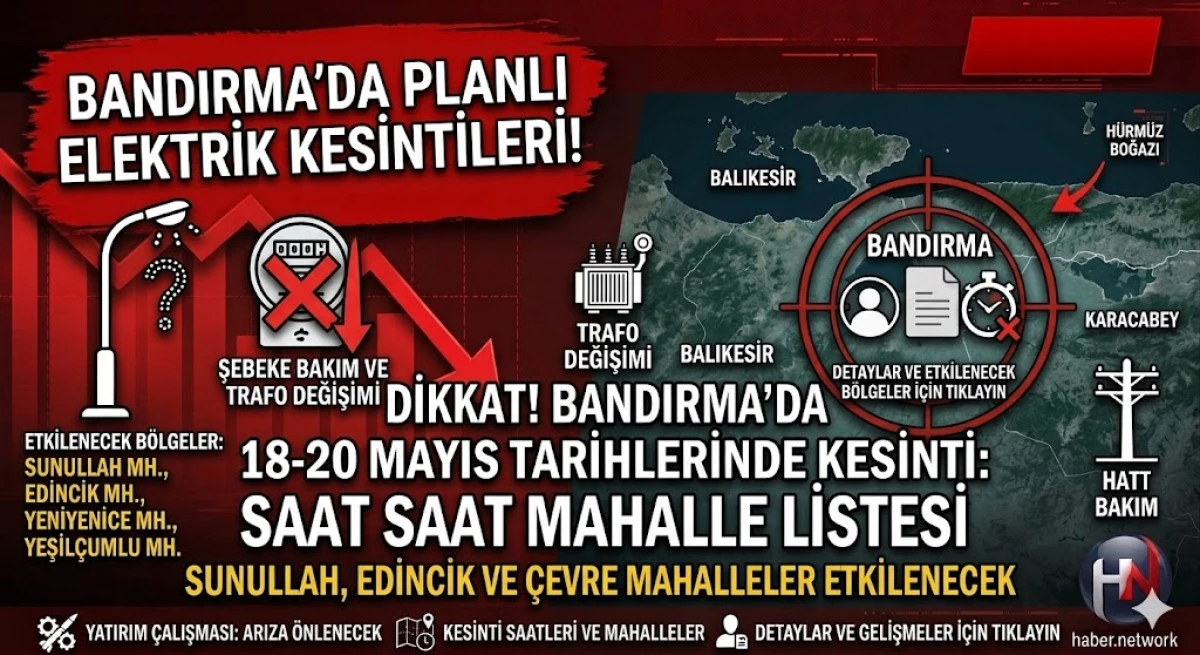 Bandırma elektrik kesintisi listesi! 18-20 Mayıs UEDAŞ duyurusu