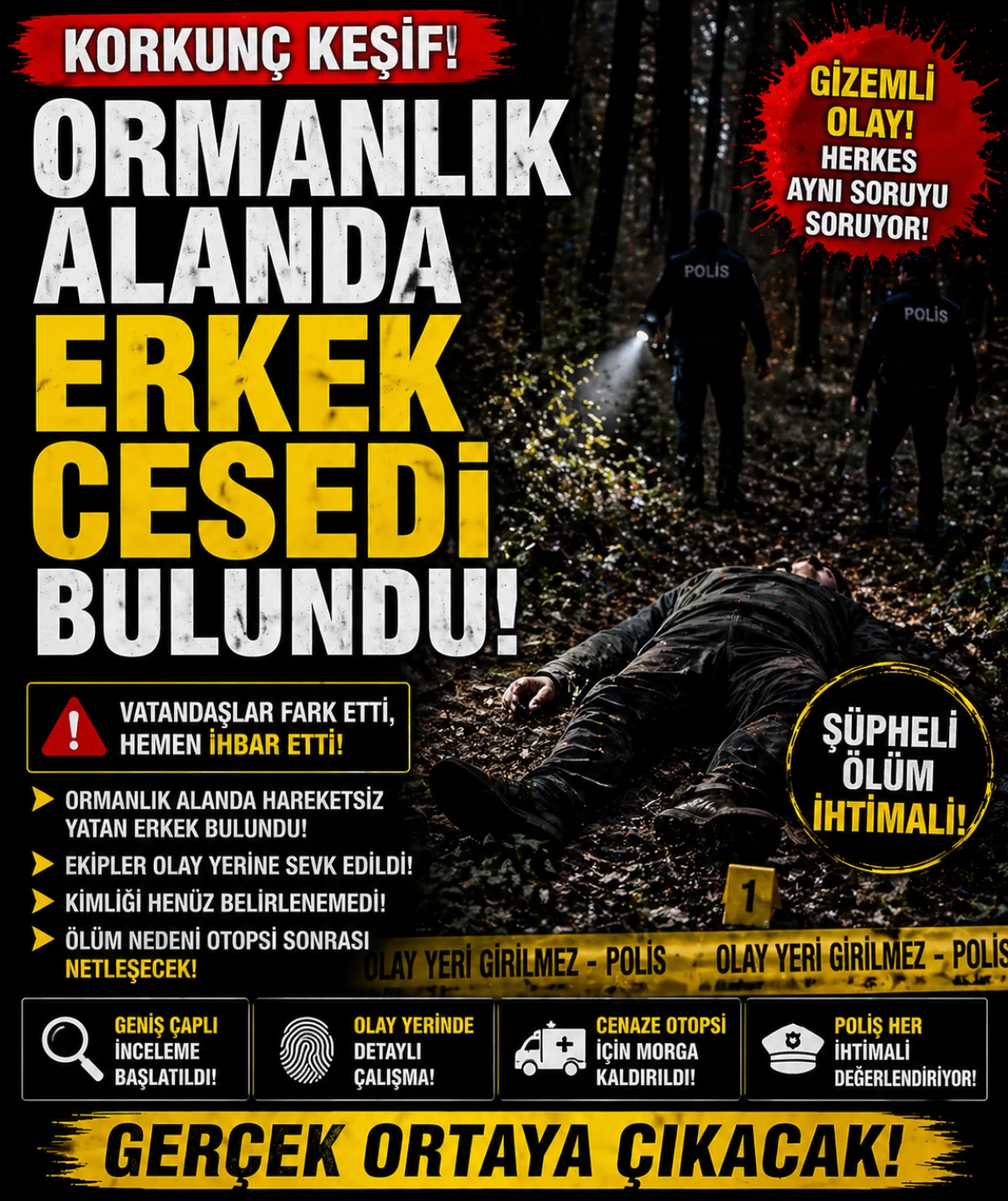 Ormanlık Alanda dehşet! Erkek Cesedi Bulundu